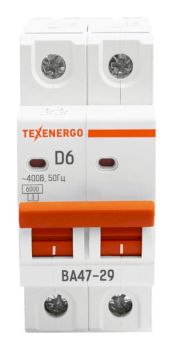 Автоматический выключатель ВА47-29 2п    6А    6кА Texenergo хар-ка D