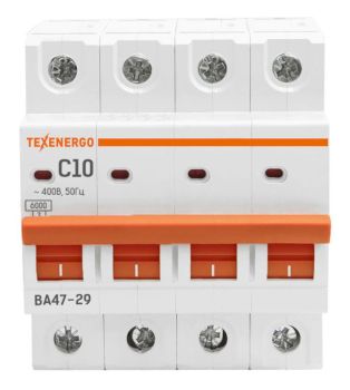Автоматический выключатель ВА47-29 4п   10А   6кА Texenergo хар-ка С
